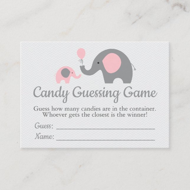 Rosa Elephant Baby Shower Candy Guessing Game Visitkort (Framsida)