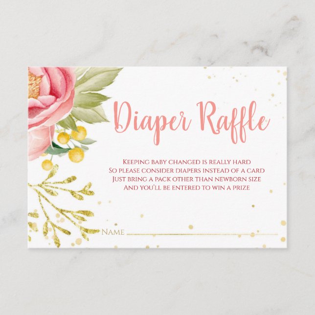 Rosa Elephant Baby Shower Diaper Raffle Card Tilläggskort (Framsida)