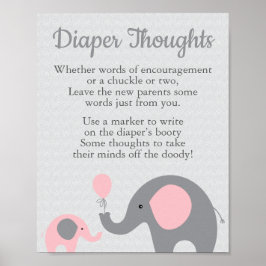 Rosa Elephant Baby Shower Diaper Thoughts Sign Poster