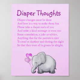 Rosa Elephant Baby Shower Diaper Thouwame Poster