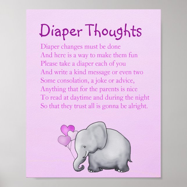 Rosa Elephant Baby Shower Diaper Thouwame Poster (Framsidan)