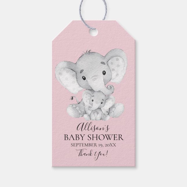 Rosa Elephant Baby Shower Favor Gift-Märkre Presentetikett (Framsidan)