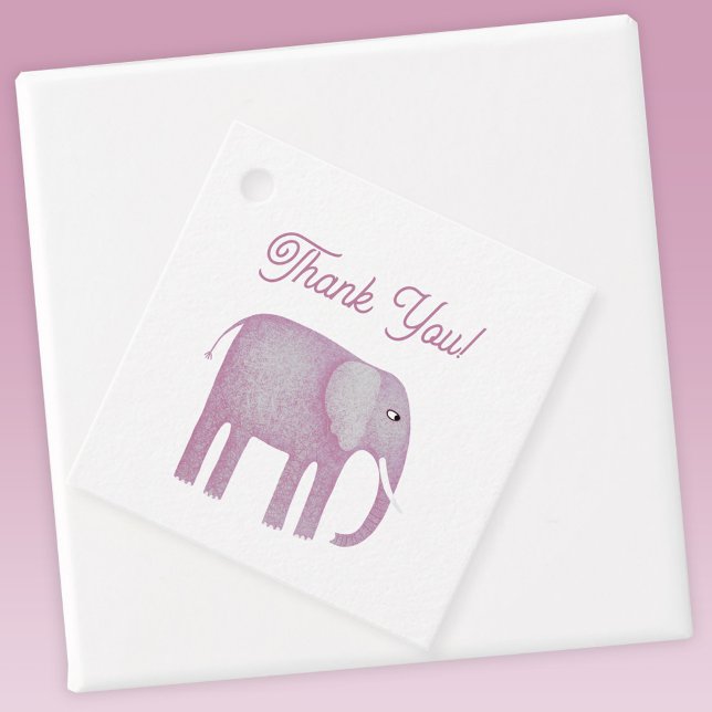 Rosa Elephant Baby Shower Gåvor Etiketter (Pink watercolor elephant thank you favor tag)