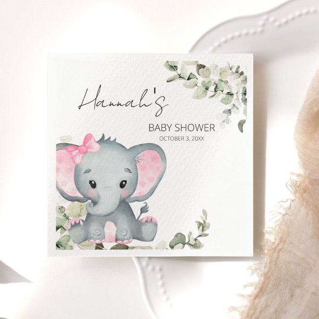 Rosa Elephant Baby Shower Girl Pappersservett (Skapare uppladdad)