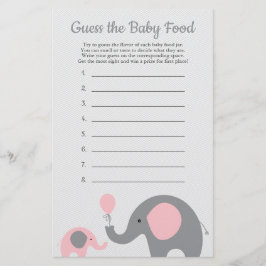 Rosa Elephant Baby Shower gissar att matspelet i B Flygblad