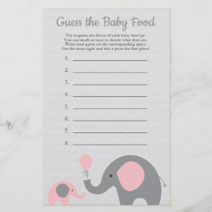 Rosa Elephant Baby Shower gissar att matspelet i B Flygblad