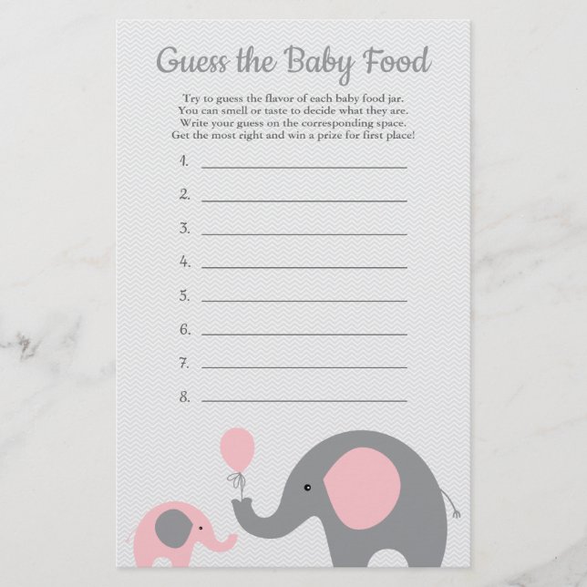 Rosa Elephant Baby Shower gissar att matspelet i B Flygblad (Framsidan)