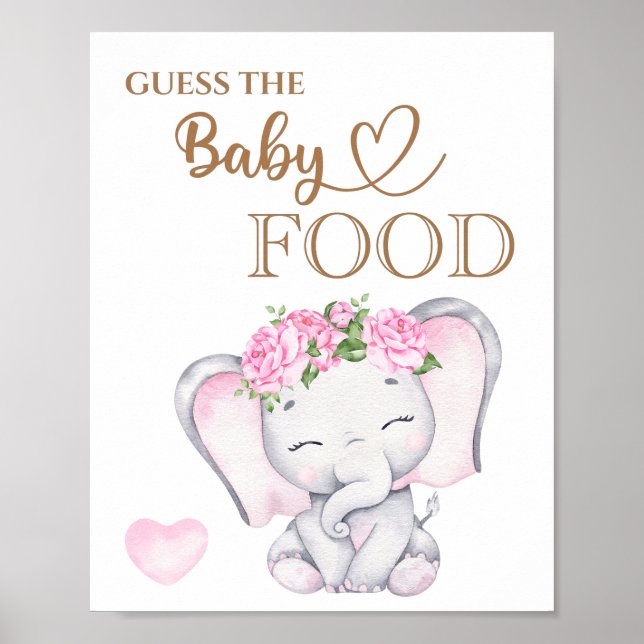 Rosa Elephant Baby Shower gissar Baby Food Poster (Framsidan)