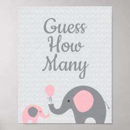Rosa Elephant Baby Shower gissar hur många speltec Poster