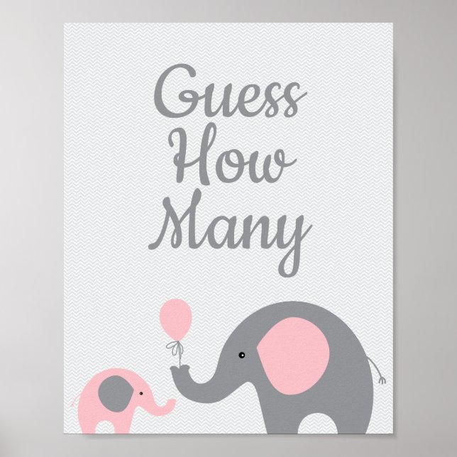 Rosa Elephant Baby Shower gissar hur många speltec Poster (Framsidan)