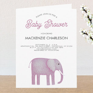 Rosa Elephant Baby Shower Inbjudan