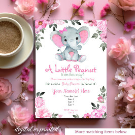 Rosa Elephant Baby Shower-inbjudan, rustic Invi Inbjudningar