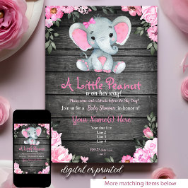 Rosa Elephant Baby Shower-inbjudan, rustik Inbjudningar