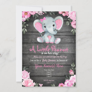 Rosa Elephant Baby Shower-inbjudan, rustik Inbjudningar