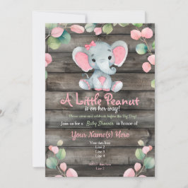  Rosa Elephant Baby Shower-inbjudan, rustik Inbjudningar
