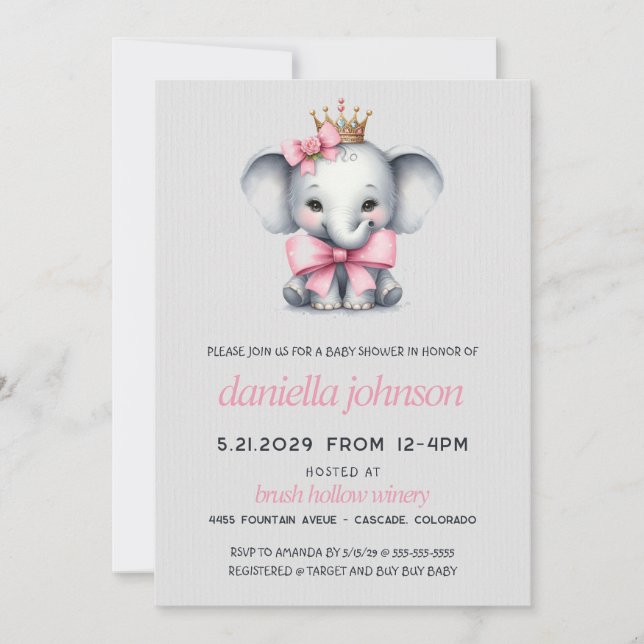 Rosa Elephant Baby Shower Inbjudningar (Framsida)