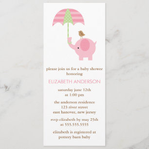 Rosa Elephant Baby Shower Inbjudningar
