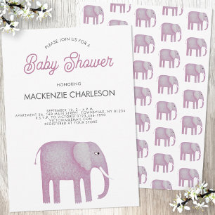Rosa Elephant Baby Shower Inbjudningar