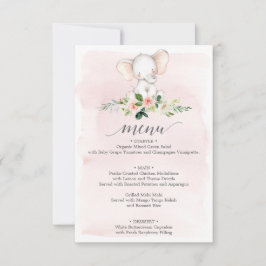 Rosa Elephant Baby Shower Menu Inbjudningar