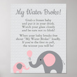 Rosa Elephant Baby Shower My Vatten Fattig Spelsky Poster