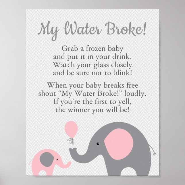 Rosa Elephant Baby Shower My Vatten Fattig Spelsky Poster (Framsidan)