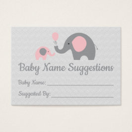 Rosa Elephant Baby Shower Namn förslagskort Visitkort