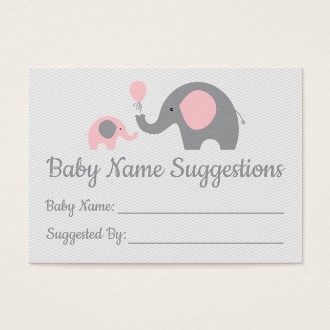 Rosa Elephant Baby Shower Namn förslagskort Visitkort (Framsidan)