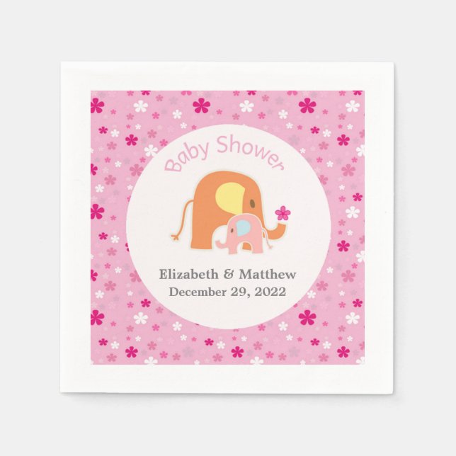 Rosa Elephant Baby Shower Napkin Pappersservett (Framsidan)