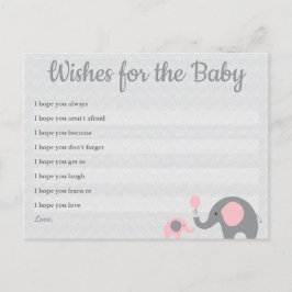 Rosa Elephant Baby Shower Önskemål för Baby-kort Vykort
