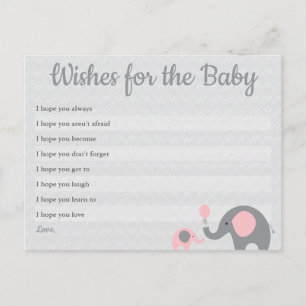 Rosa Elephant Baby Shower Önskemål för Baby-kort Vykort