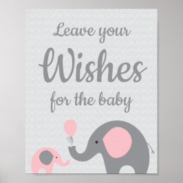 Rosa Elephant Baby Shower Önskemål för Baby-tecken Poster