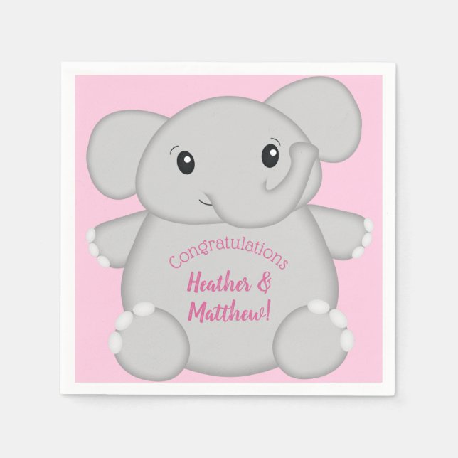 Rosa Elephant Baby Shower Pappersservett (Framsidan)