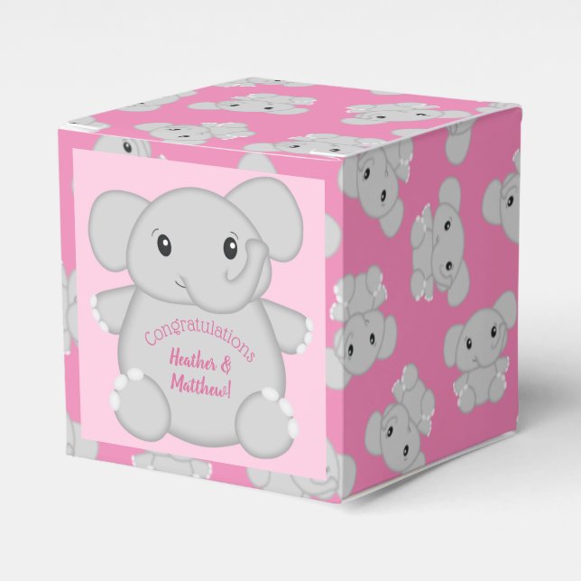 Rosa Elephant Baby Shower Presentaskar (Framsidan Sidan)