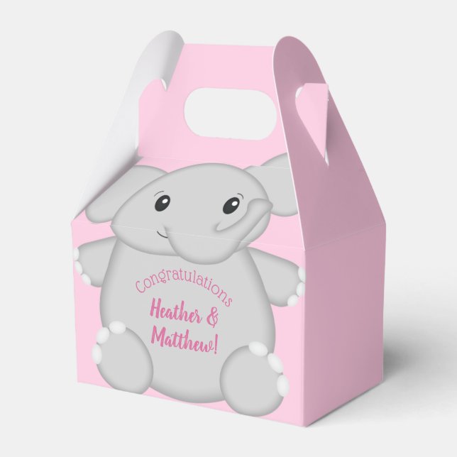 Rosa Elephant Baby Shower Presentaskar (Framsidan Sidan)