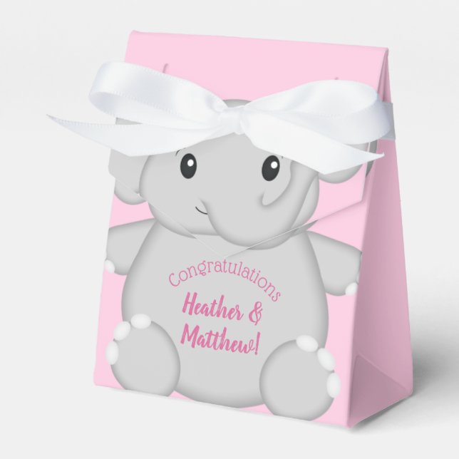 Rosa Elephant Baby Shower Presentaskar (Framsidan Sidan)