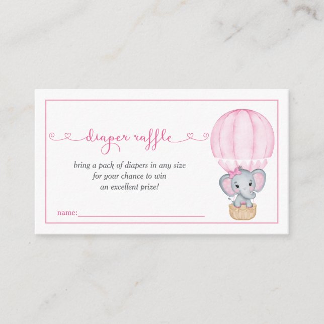 Rosa Elephant Baby Shower Raffle Tilläggskort (Framsida)
