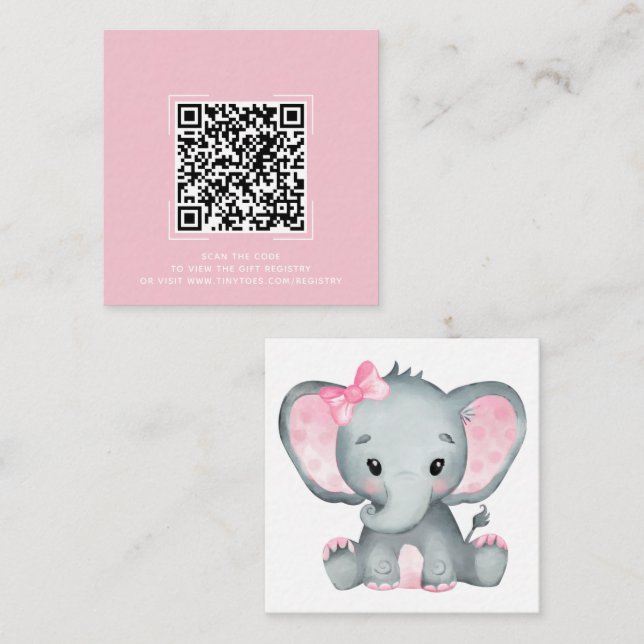 Rosa Elephant Baby Shower-registreringskort QR-kod Tilläggskort (Fram/baksida)