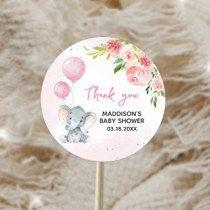Rosa Elephant Baby Shower Runt Klistermärke