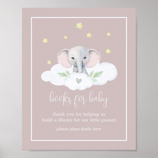 Rosa Elephant Baby Shower Sign Bokar för Baby Poster (Framsidan)