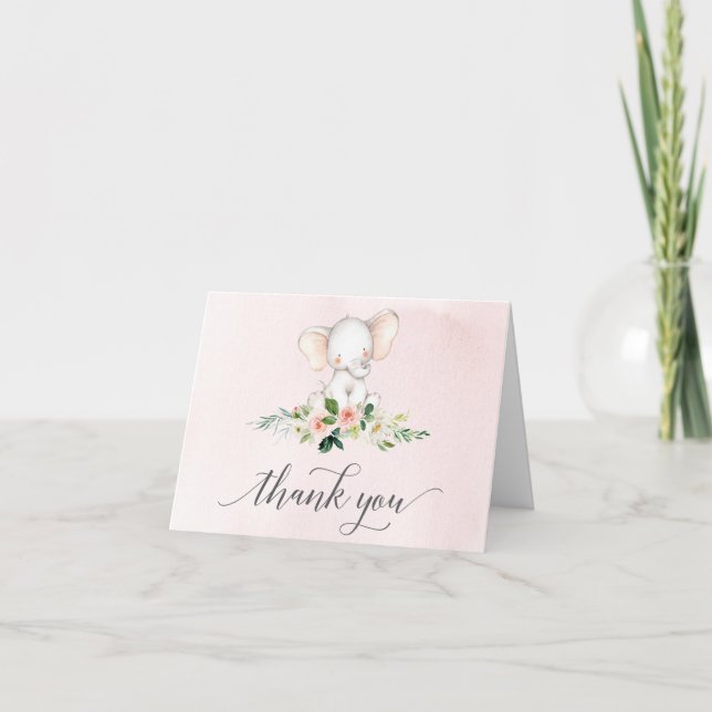 Rosa Elephant Baby Shower Tack du Cards Kort (Framsida)