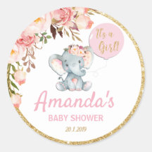 Rosa Elephant Baby Shower Tack etiketter etiketter