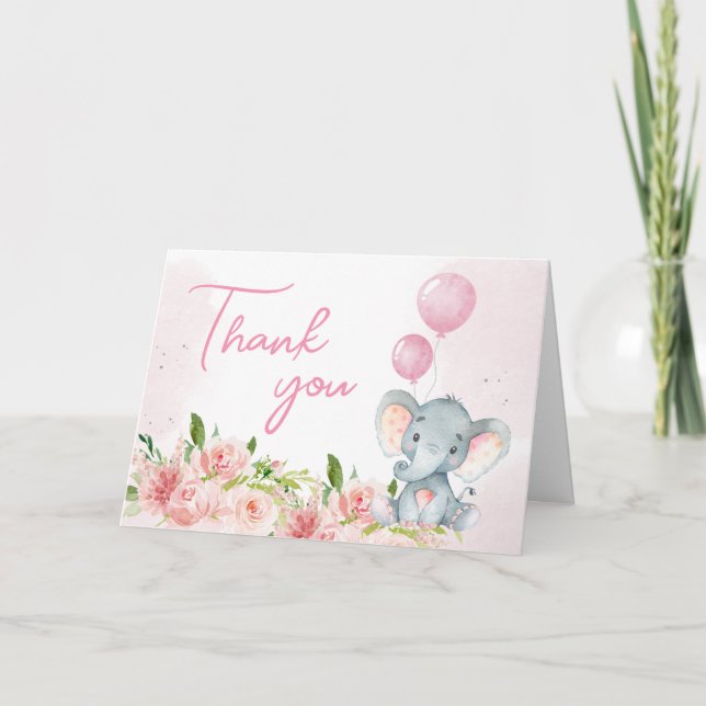  Rosa Elephant Baby Shower Tack Kort (Framsida)