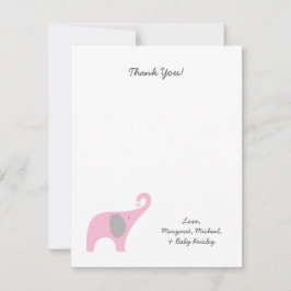 Rosa Elephant Baby Shower Tackkort / girl Anteckningskort