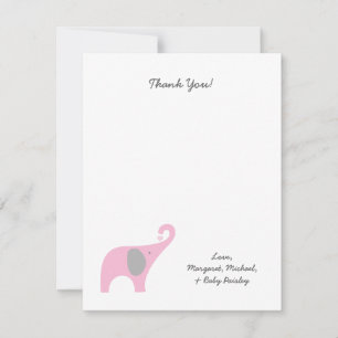 Rosa Elephant Baby Shower Tackkort / girl Anteckningskort