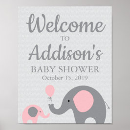 Rosa Elephant Baby Shower Välkomstskylt Poster