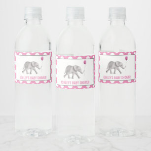 Rosa Elephant Baby Shower Vattenflaska Labels Vattenflaskor Etikett