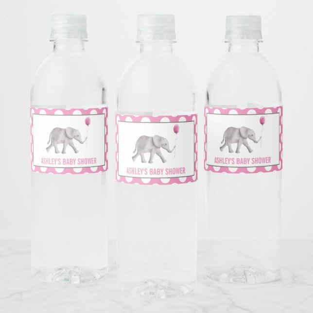 Rosa Elephant Baby Shower Vattenflaska Labels Vattenflaskor Etikett (Flaskor)
