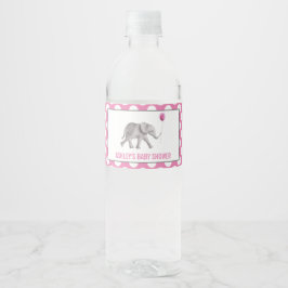 Rosa Elephant Baby Shower Vattenflaska Labels Vattenflaskor Etikett