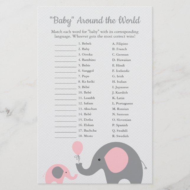 Rosa Elephant Baby Värld runt Translation Flygblad (Framsidan)