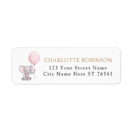 Rosa Elephant Balloon Baby Shower Returadress Etikett
